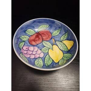 Hand Painted Ceramic Bowl 9 in Serving Plum Lemon‎ Grapes